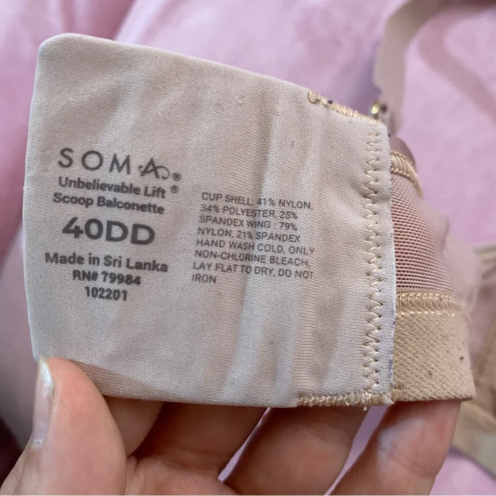 SOMA UNBELIEVABLE Lift Scoop Balconette Unlined Bra Hush Color Demi 40DD 40E